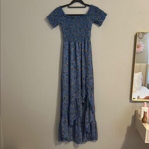 Altar'd State Blue Smocked Tiered Maxi Dress